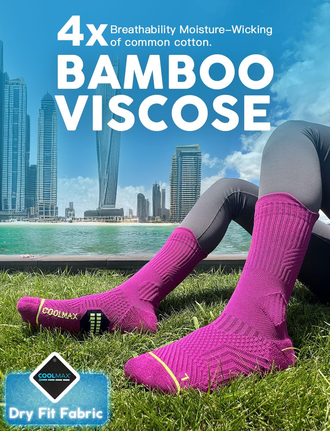 Thumbnail 2 de Juclise Womens Coolmax Bamboo Compression Running Crew Socks (3 Pairs) – 15–20 mmHg
