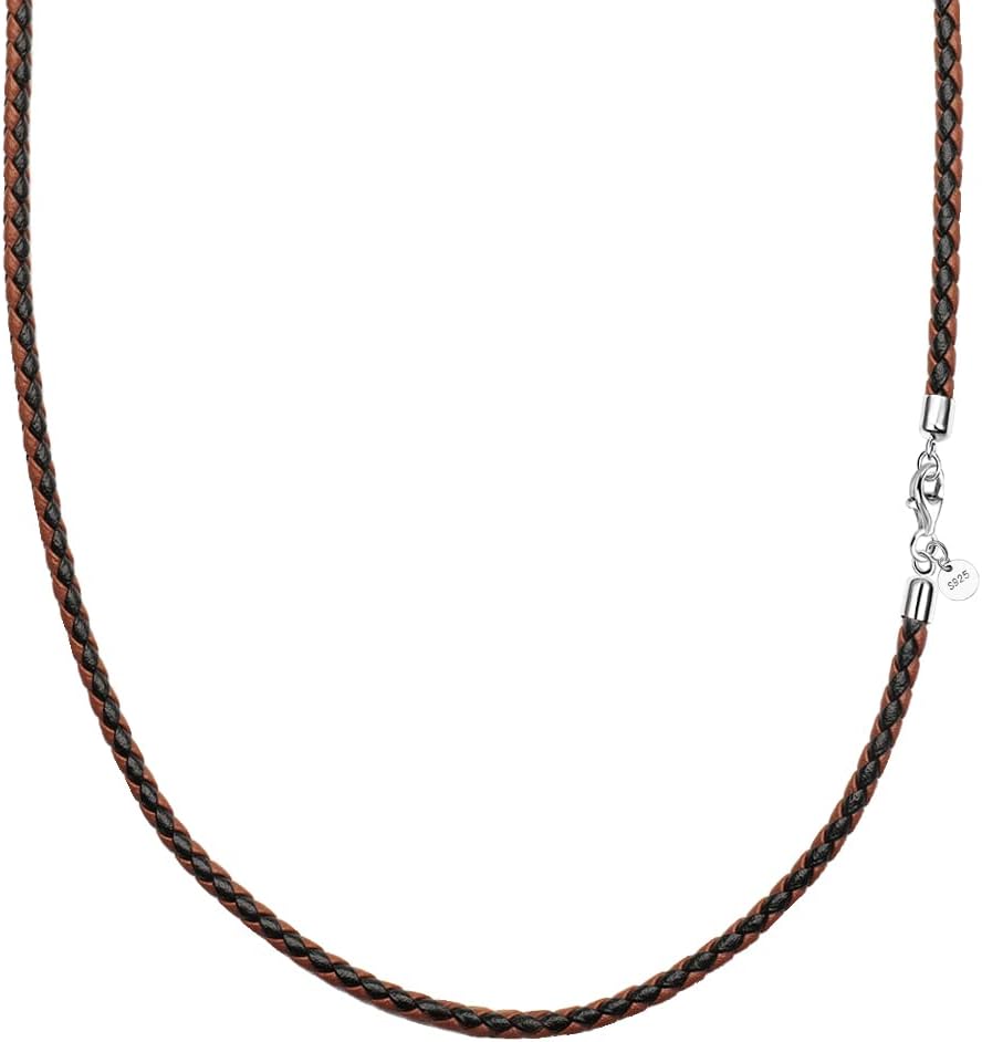 Detalle de Viwind Echtleder Halskette 2,9 mm breit – 45–55 cm, 925er Silberverschluss, Unisex