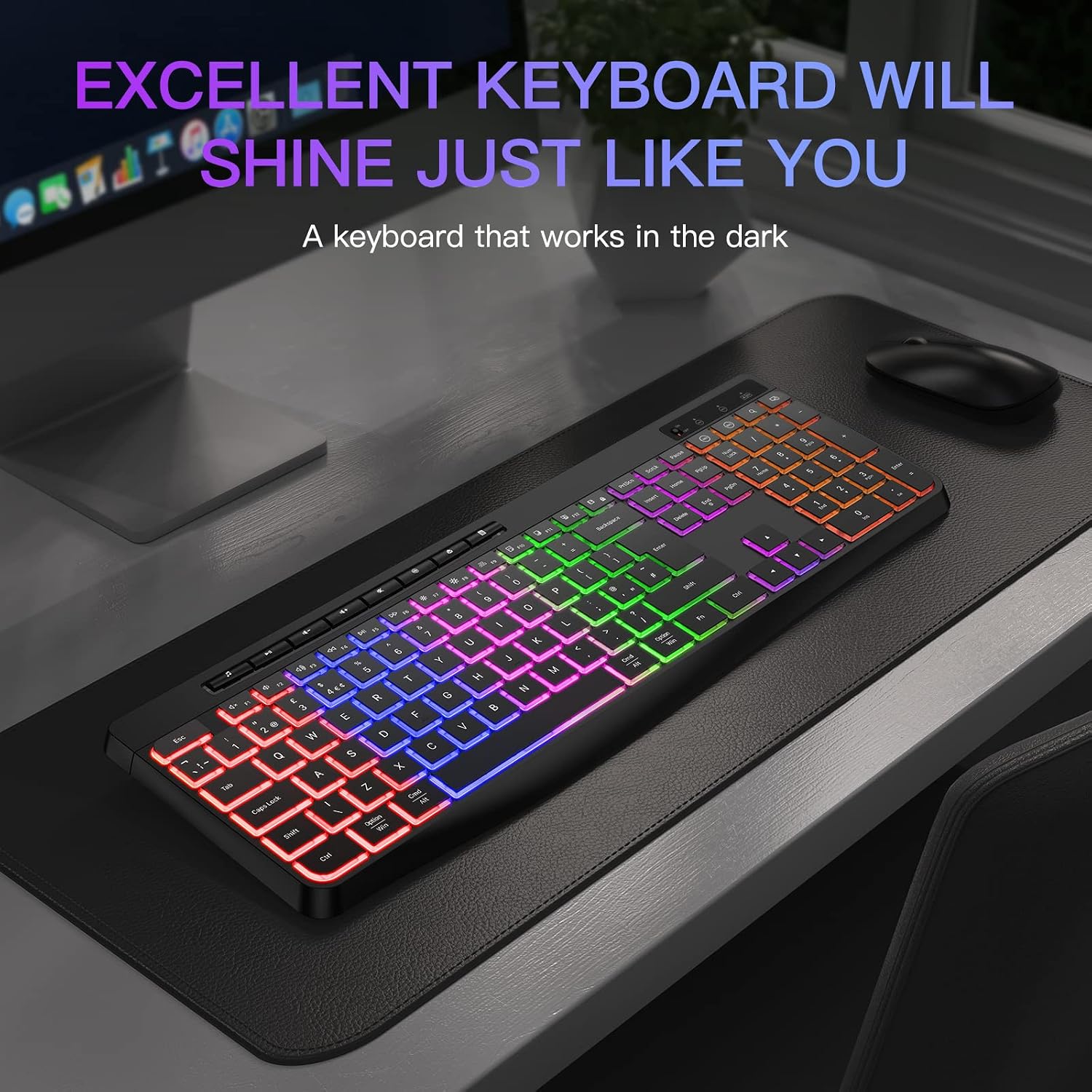Detalle 2 de TECURS Wireless Keyboard (UK QWERTY) 2.4G Gaming Keyboard with LED Backlight, Rechargeable Battery & Multimedia Keys