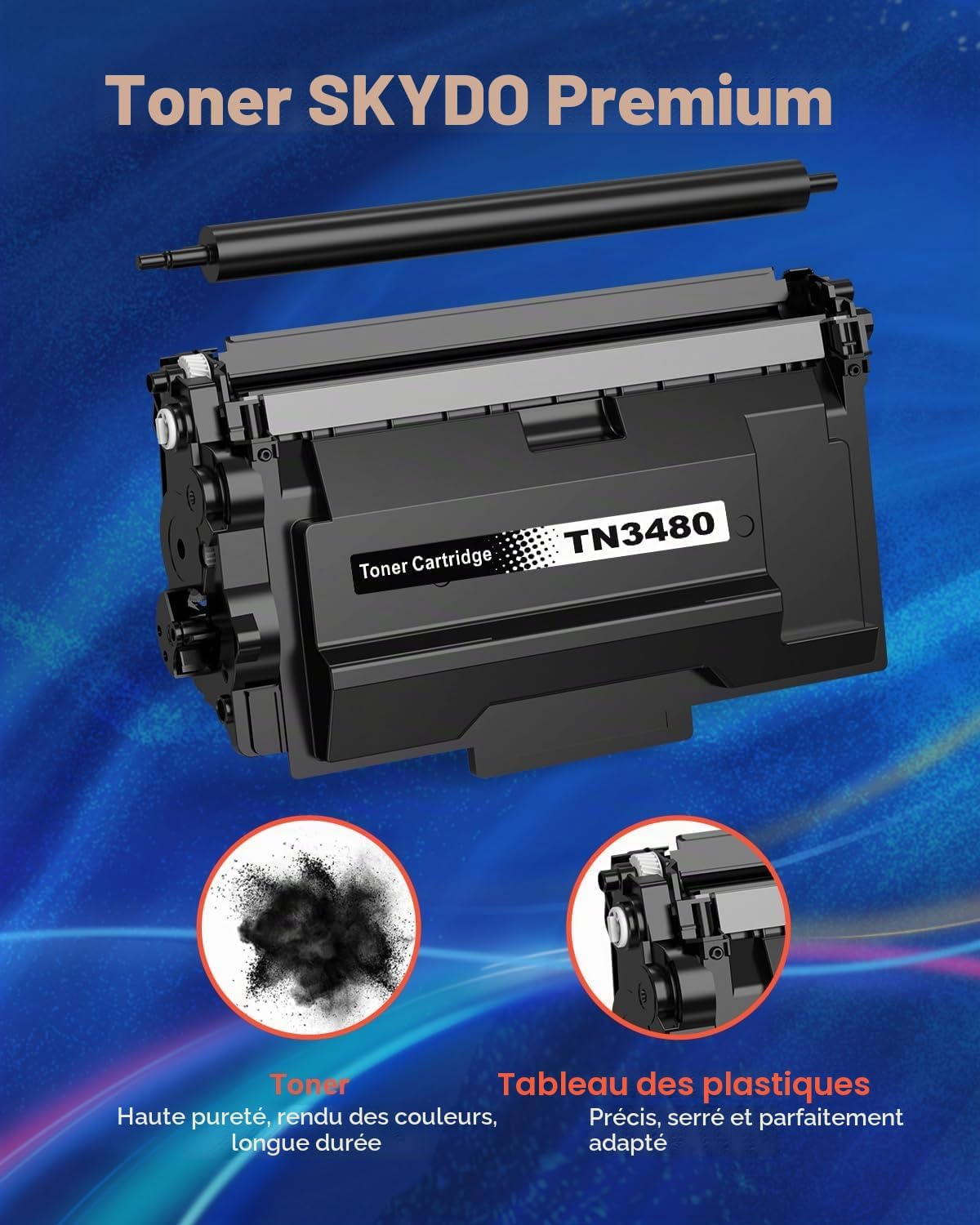 Detalle 2 de Skydo TN3480 Cartouche de Toner – 2 Noir avec Dernier Chip, Compatible Brother TN 3480/TN3430 pour HL-L5100DN, MFC-L5750DW et autres