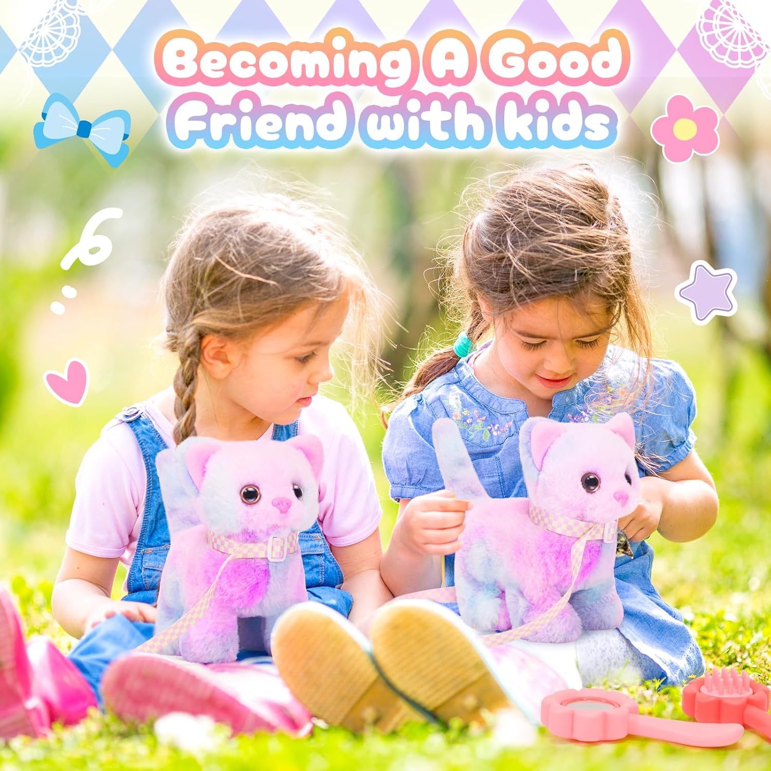 Thumbnail 6 de Tagitary Plush Interactive Electronic Cat Toy for Kids (moves, meows, wags tail) with leash