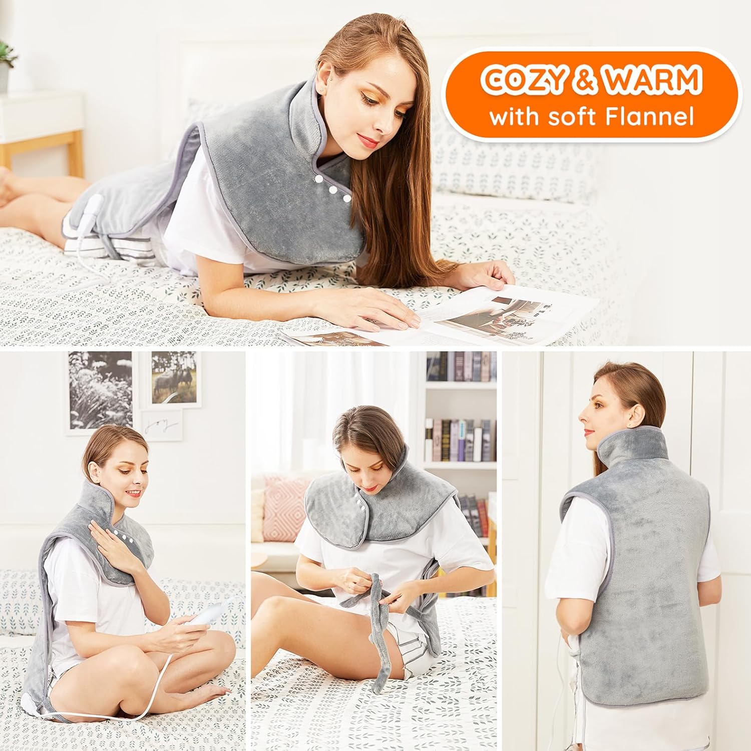 Detalle de Mia&Coco Electric Heating Pad for Back, Neck & Shoulders Pain Relief (XL 60x100cm) – Grey