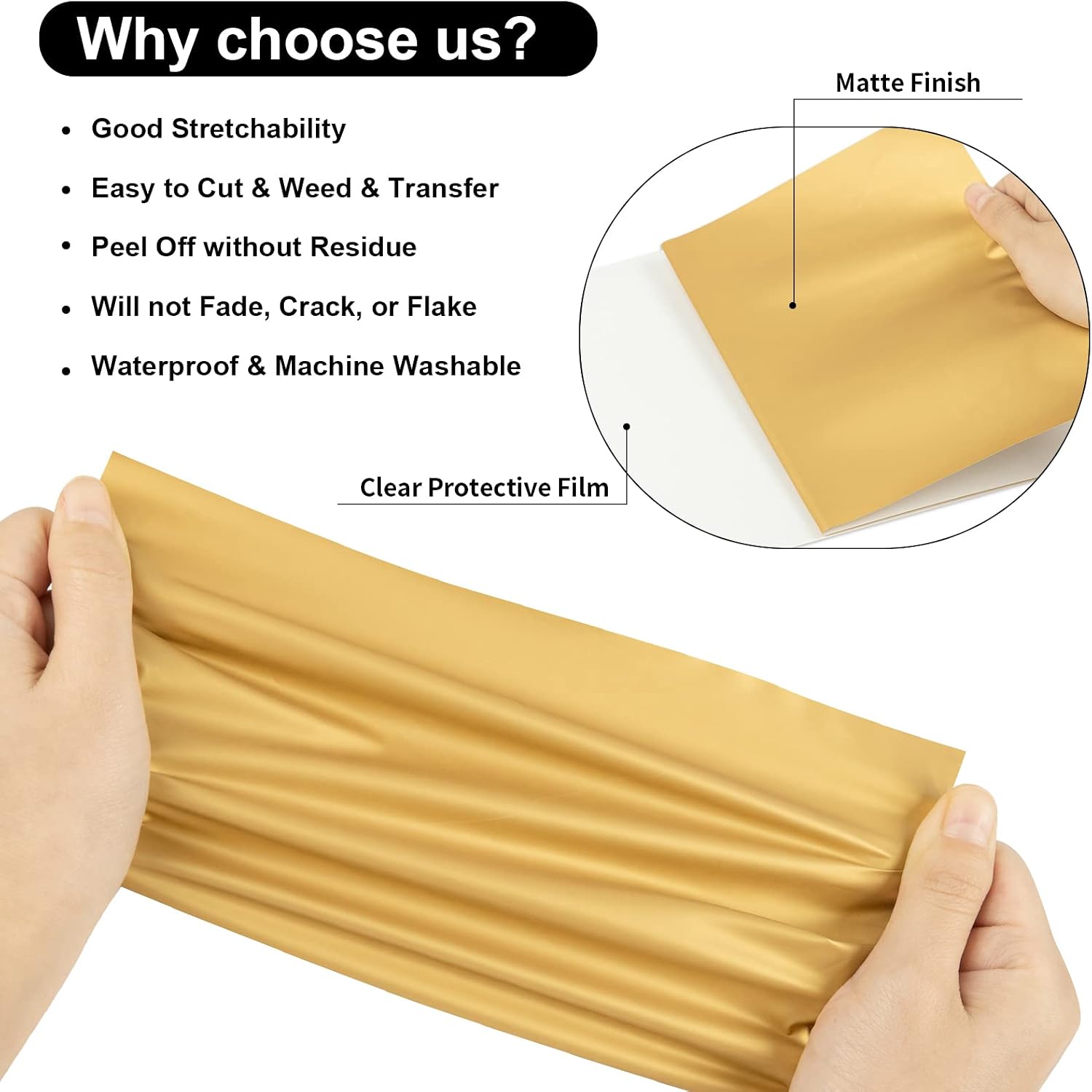 Detalle de VINYL FROG Heat Transfer Vinyl Roll (HTV) 30.5x155cm Gold PU Iron-on for DIY T-Shirts & Crafts