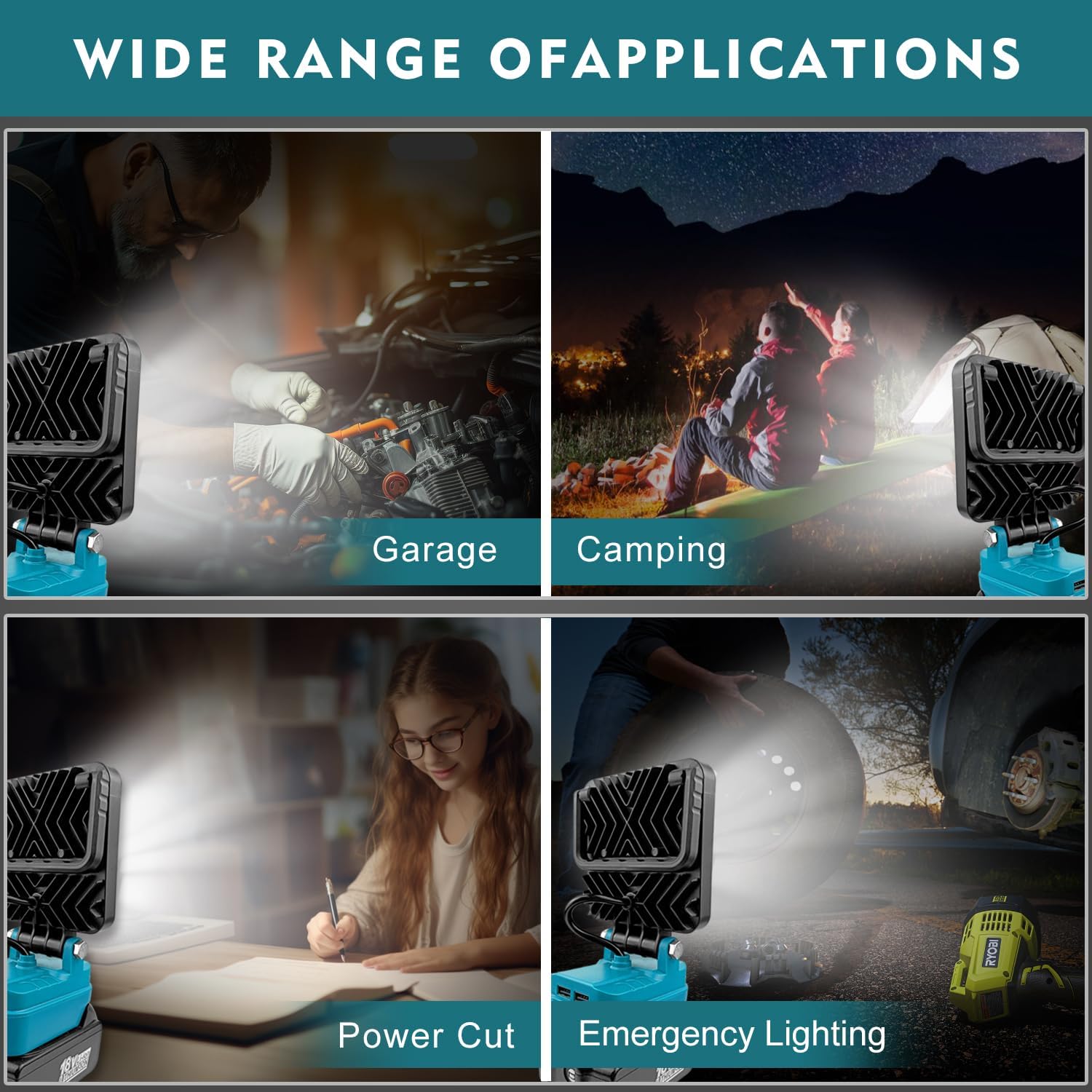 Thumbnail 1 de Tragbare LED Akku-Lampe für Makita 14,4–18 V LXT (48 W, 4.800 lm) mit Dual-USB-Ladeanschluss