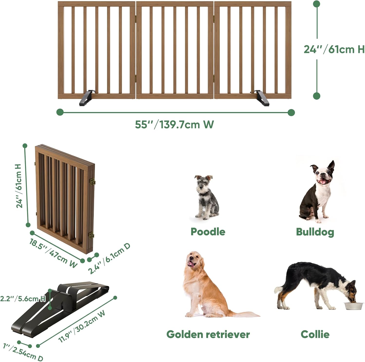 Detalle 2 de Tall Dog Gate for Doorways — 3-Panel Foldable Freestanding Indoor Gate (Dark Walnut)