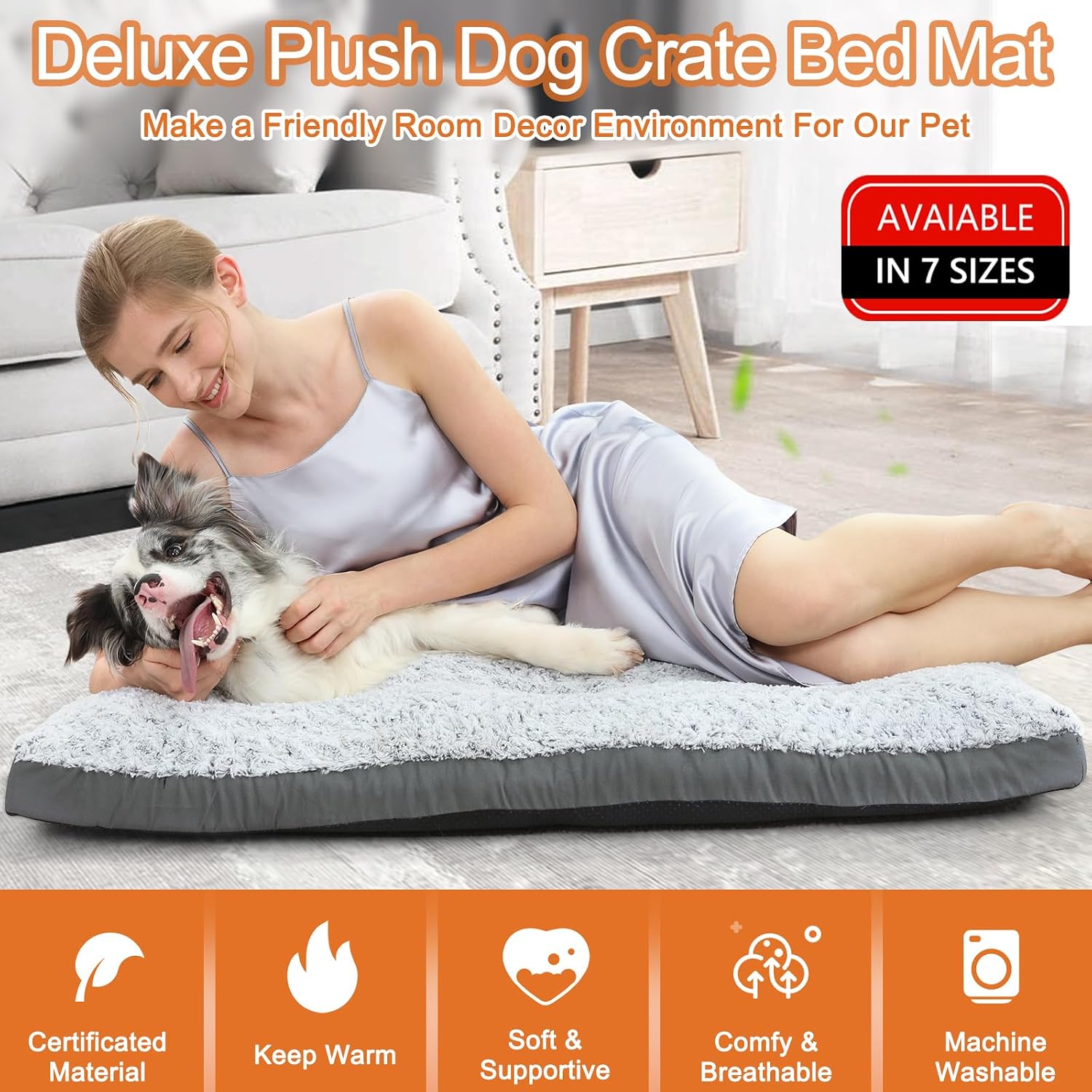 Detalle 2 de POCBLUE Deluxe XXL Dog Bed, Washable Plush Crate Mat with Non-Slip Bottom