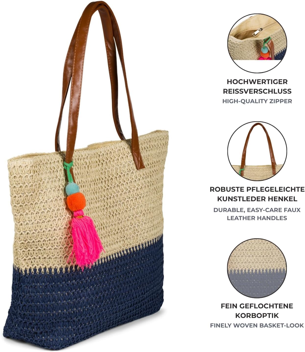 Thumbnail 2 de Borsa a spalla intrecciata styleBREAKER bicolore con manici lunghi — borsa da spiaggia/ shopper