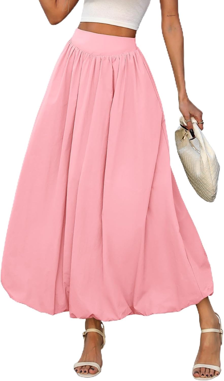 Detalle de ELLEVEN Bubble Maxi Skirt in Polyester Blend