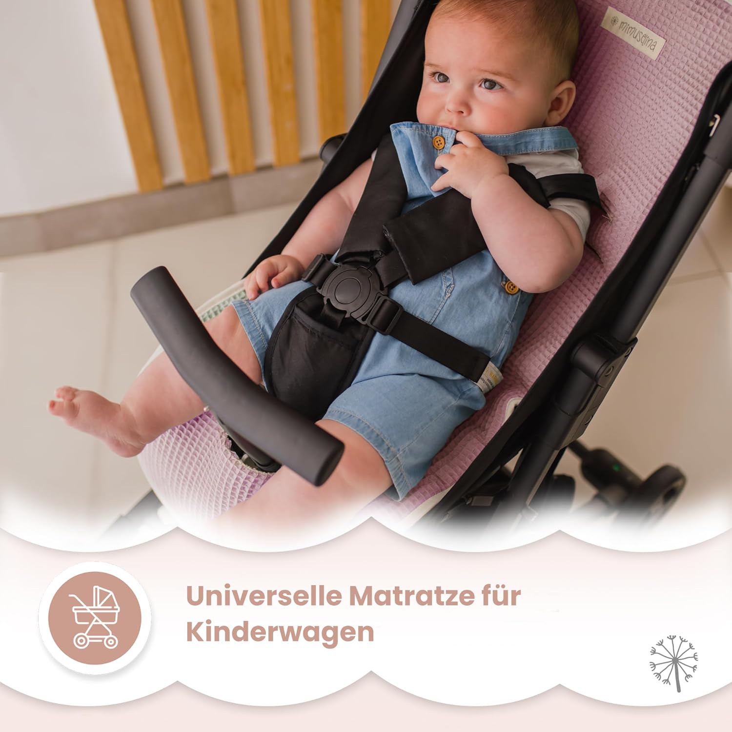 Detalle de MIMUSELINA Universal Kinderwagen Sitzauflage aus 100% Baumwolle OEKO-TEX – atmungsaktiv, waschbar und Made in Portugal