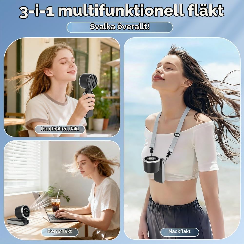 Detalle 2 de AUAUY 5658732 portabel turbofläkt, 5 hastigheter och 3 600 mAh