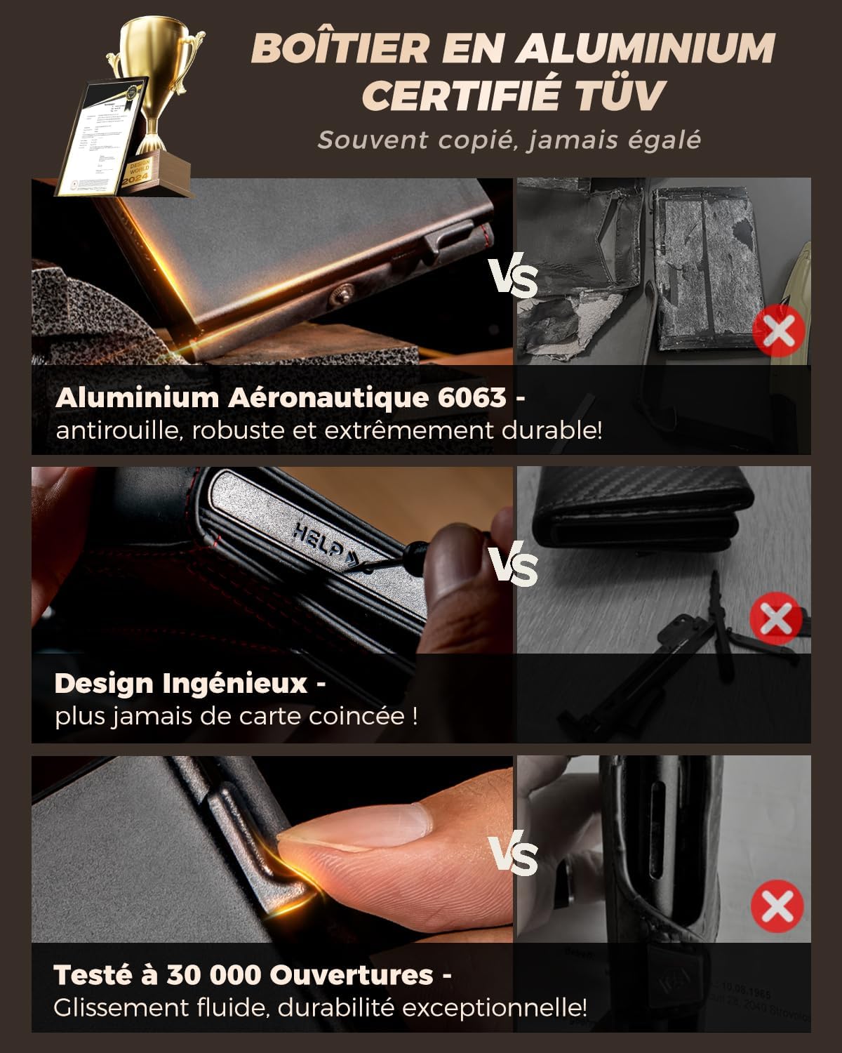 Thumbnail 3 de LORZOR Porte Carte Homme XXL en cuir véritable avec blocage RFID et porte-monnaie