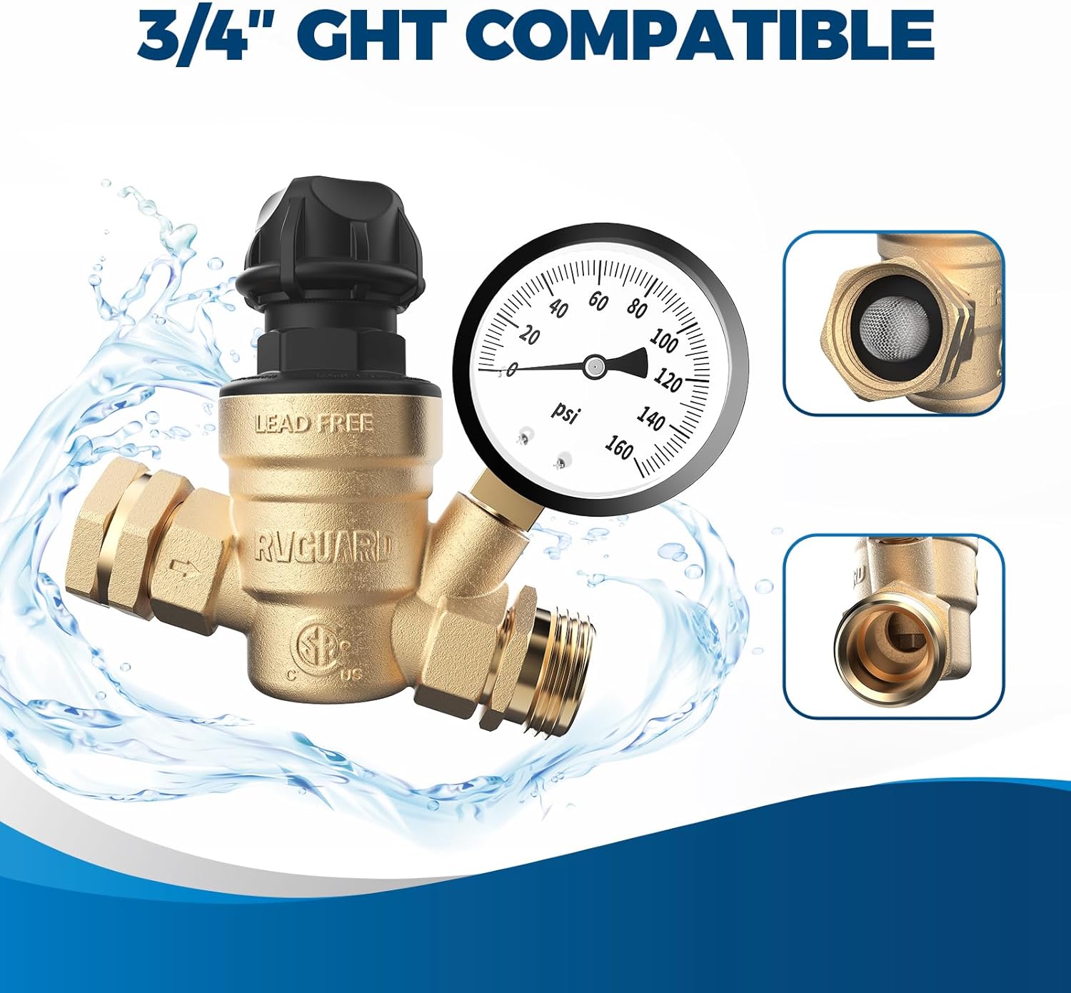 Thumbnail 5 de RVGUARD RV Water Pressure Regulator Valve 50 PSI