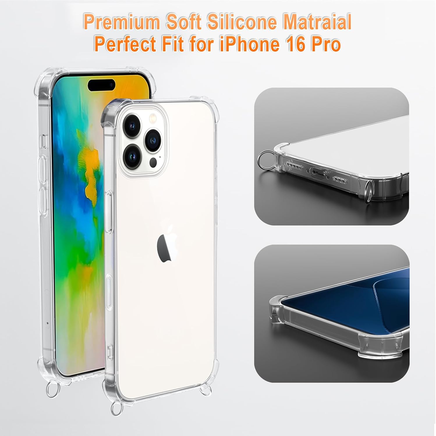 Thumbnail 3 de XTCASE Coque iPhone 16 Pro avec Cordon: étui transparent en silicone TPU et lanière cordée – noir