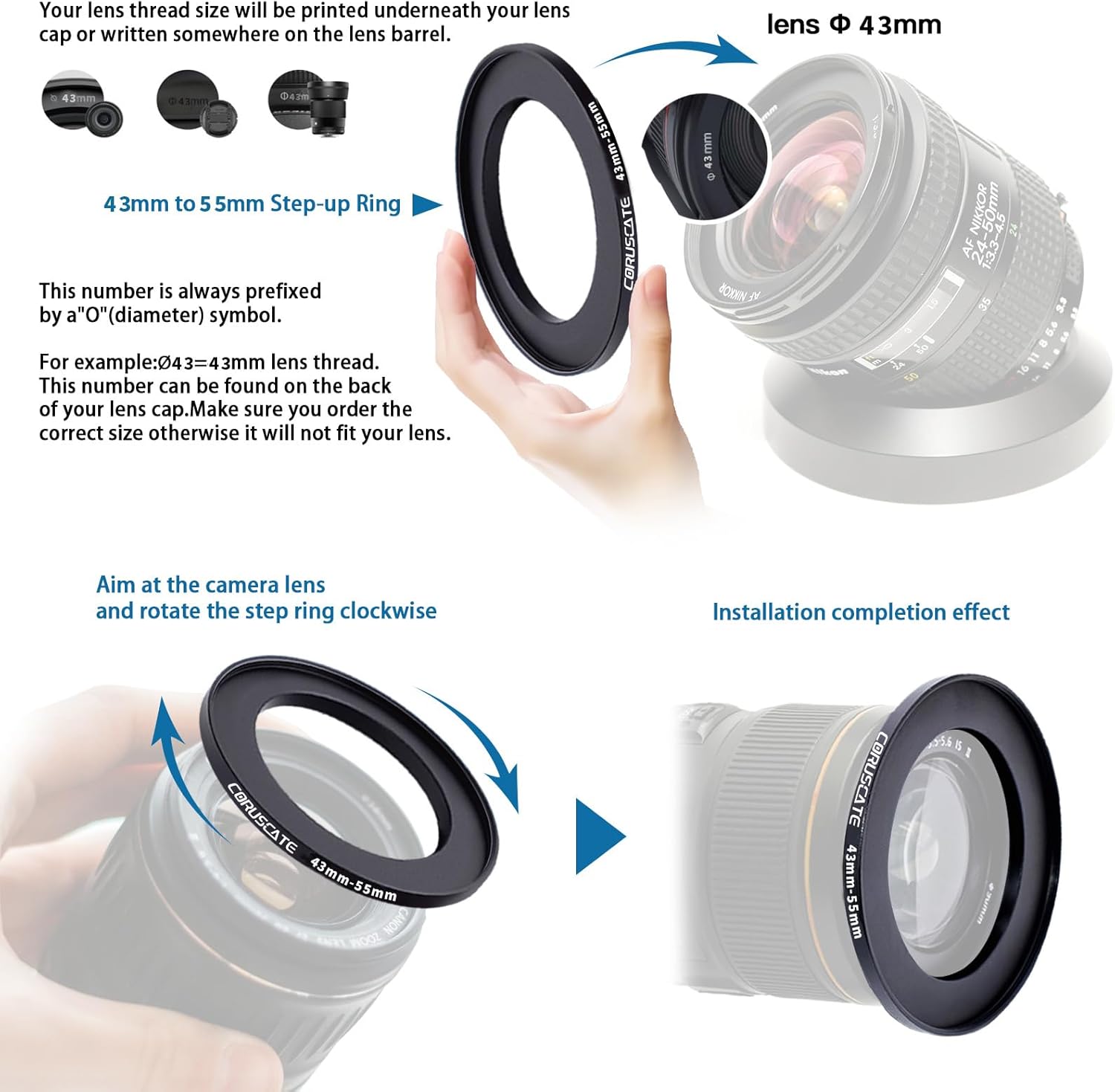 Thumbnail 3 de 43mm auf 55mm Objektivadapter Ring inkl. ReinigungsTuch – Step-Up Ring aus Aluminium