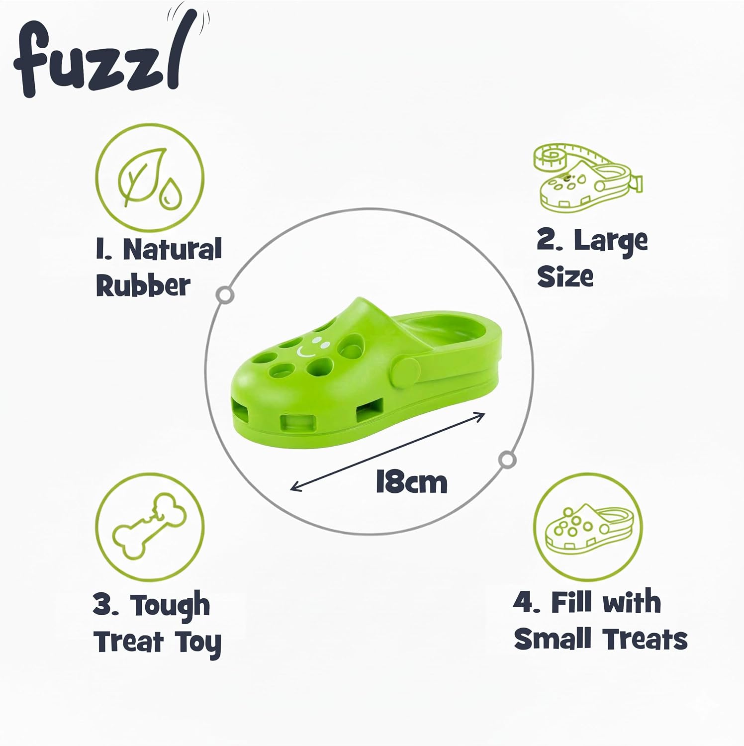 Detalle de Fuzzl Clog Treat Toy for Dogs – Natural Rubber Interactive Treat Feeder (Green)