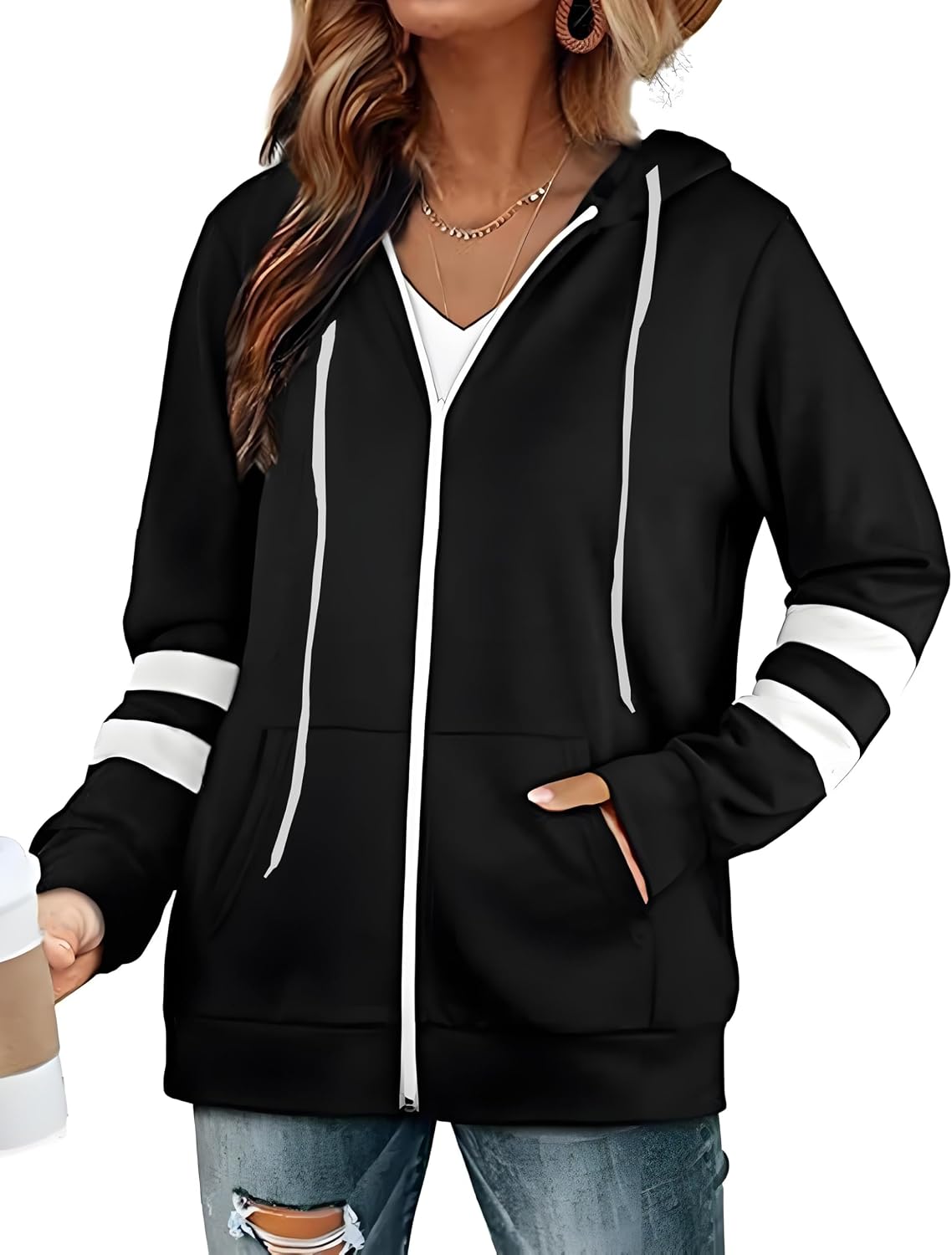 Thumbnail 5 de Jhsnjnr Sweatjacke Damen mit Kapuze – Reißverschluss, Fleece, lässiger Sport-Style