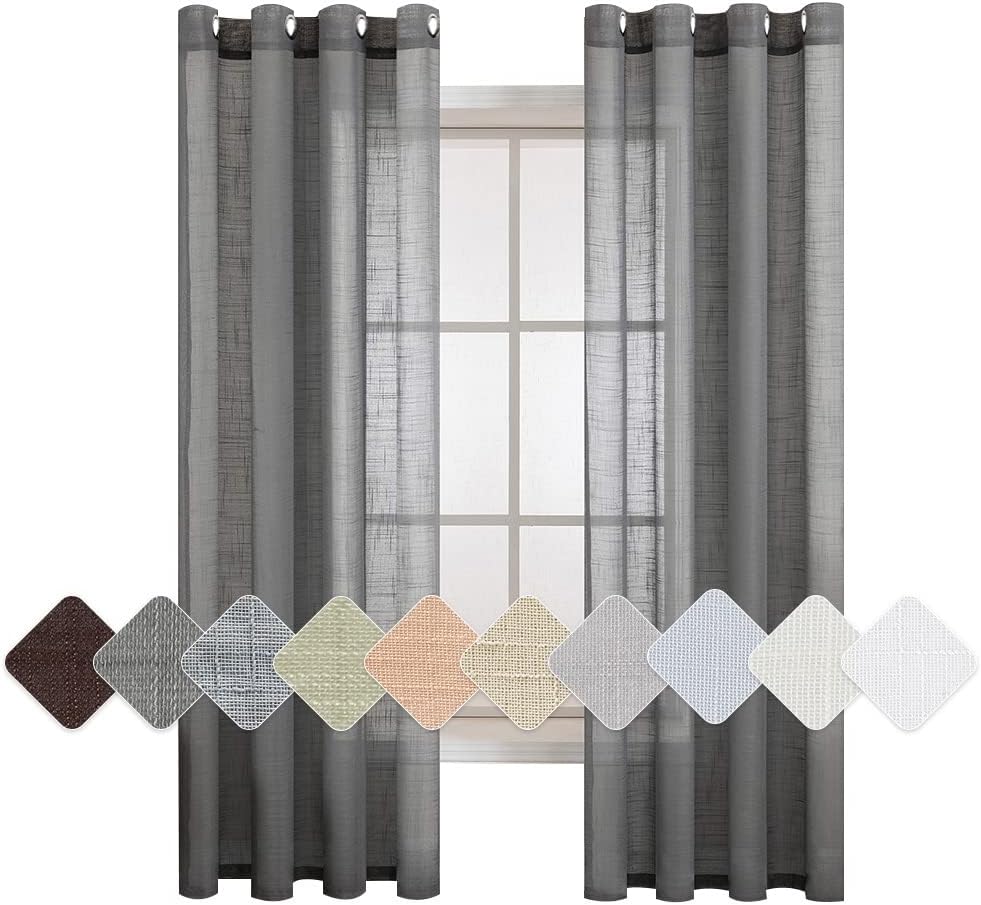 Detalle de MIULEE 2er Set Voile Vorhang – Leinenvorhang Optik, Ösen, 140x225 cm, Dunkelgrau