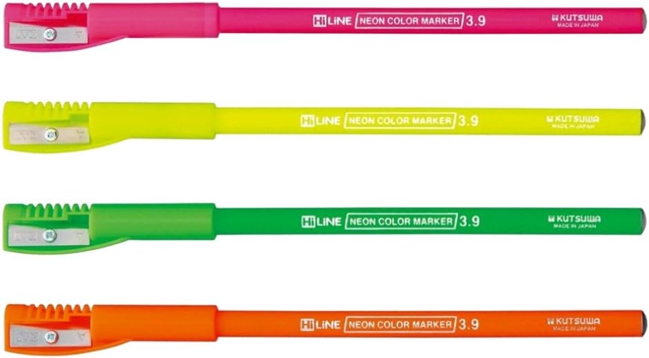 Detalle de クツワ RF017GR-4SKU 鉛筆型蛍光マーカー 4色セット 削り付きキャップ