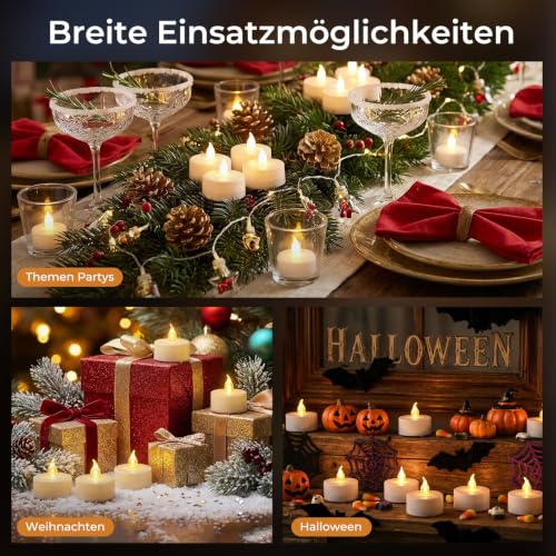 Detalle 2 de cimetech 12 LED Teelichter mit Timer & Fernbedienung – flammenlose Kerzen