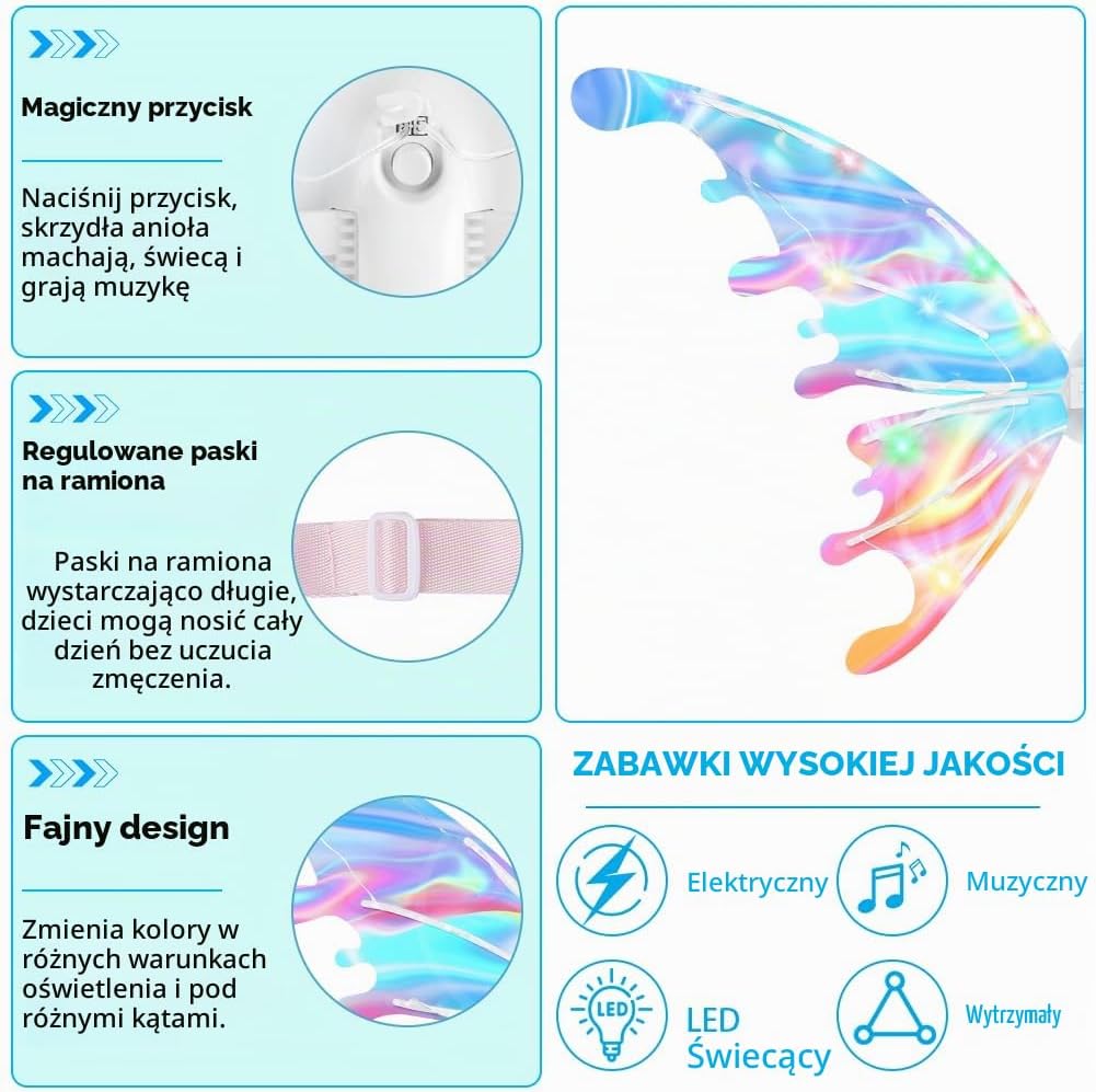 Detalle de Alaoo R01 – elektryczne skrzydła motyla LED dla dzieci do zabawy i cosplayu