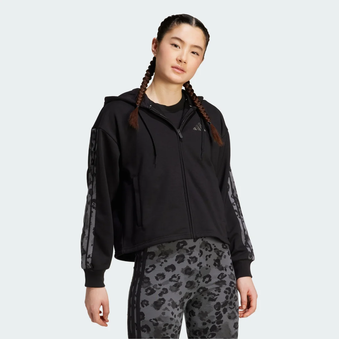 Detalle de Sudadera de felpa con capucha y cremallera Animal Print con 3 bandas de Adidas