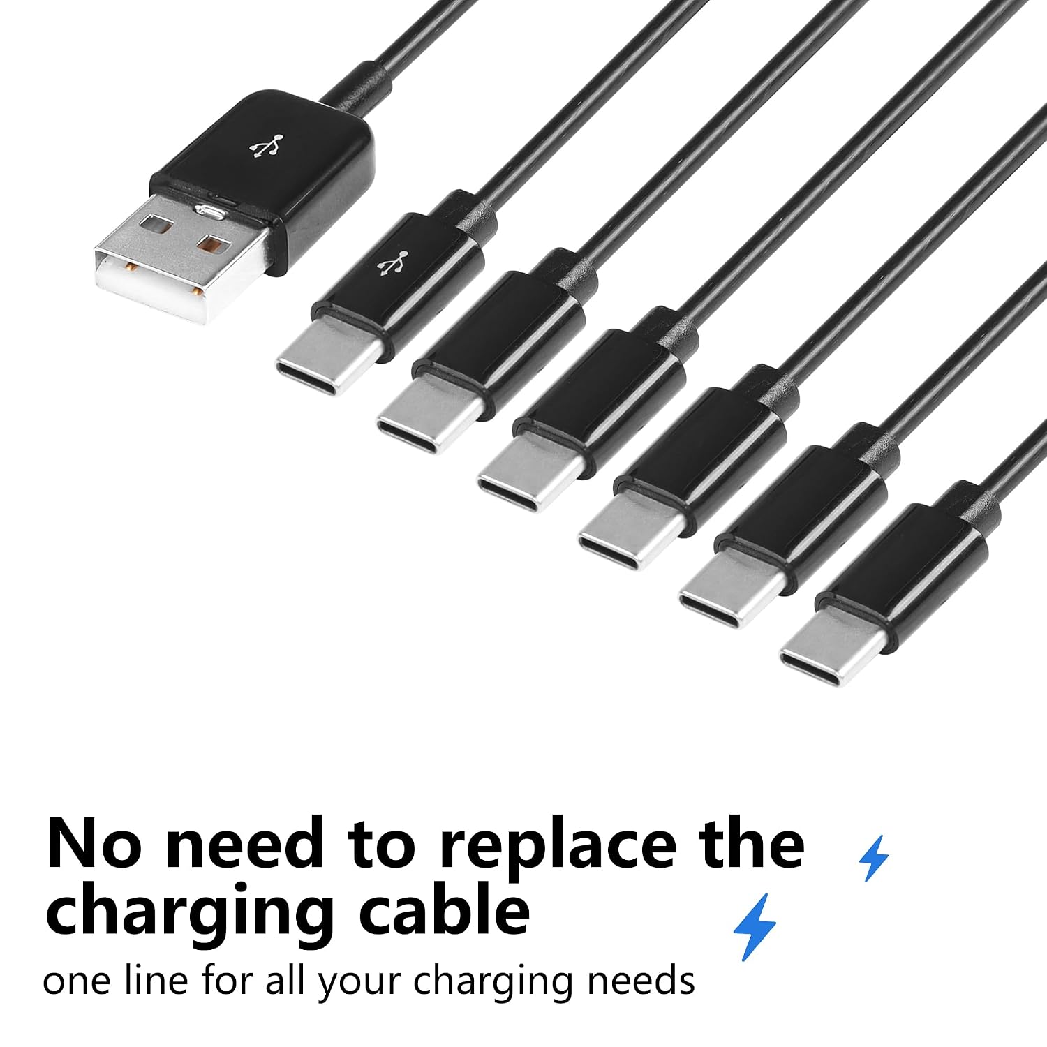 Detalle 2 de CERRXIAN 5FT USB-C 1-to-6 Splitter Cable (USB 2.0) with 1 data port for keyboards, mice & USB-C charging