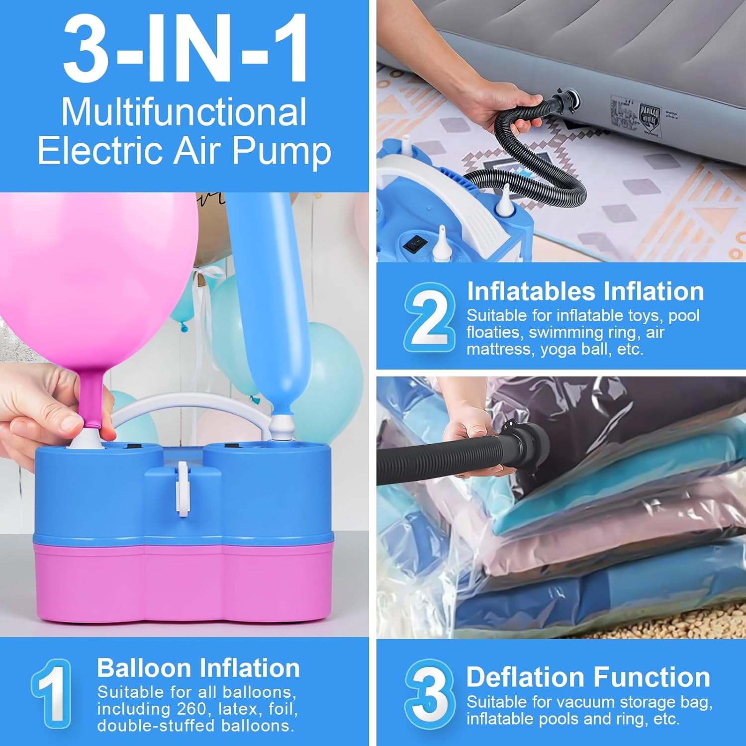 Thumbnail 4 de Dagelar 3-in-1 Electric Balloon Pump: Portable, Dual-Mode Inflator for Balloons, Floats, and More