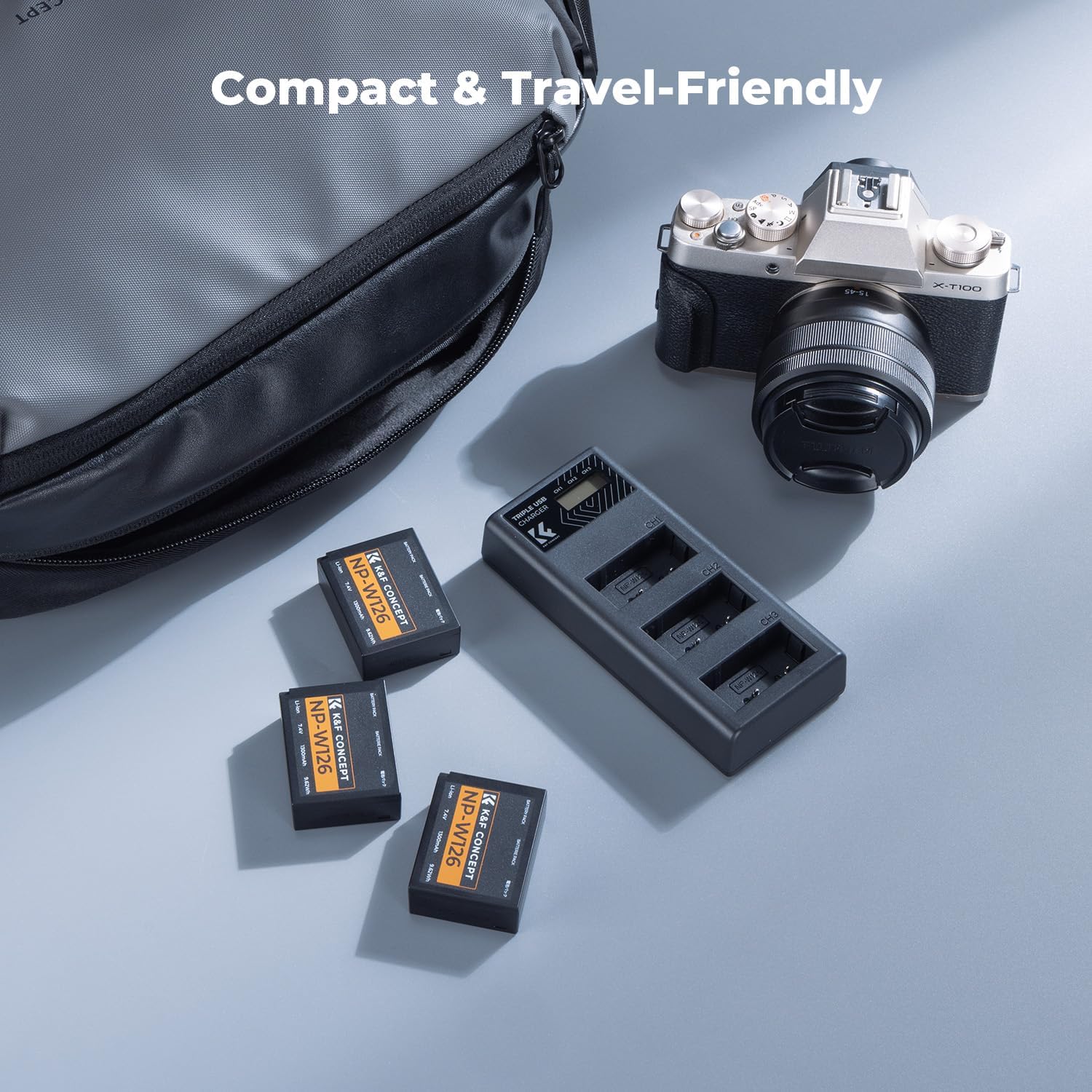 Thumbnail 6 de K&F CONCEPT NP-W126 / NP-W126S 3er-Pack Akkus inkl. 3-Fach-Ladegerät (kompatibel mit Fujifilm X-Serie)