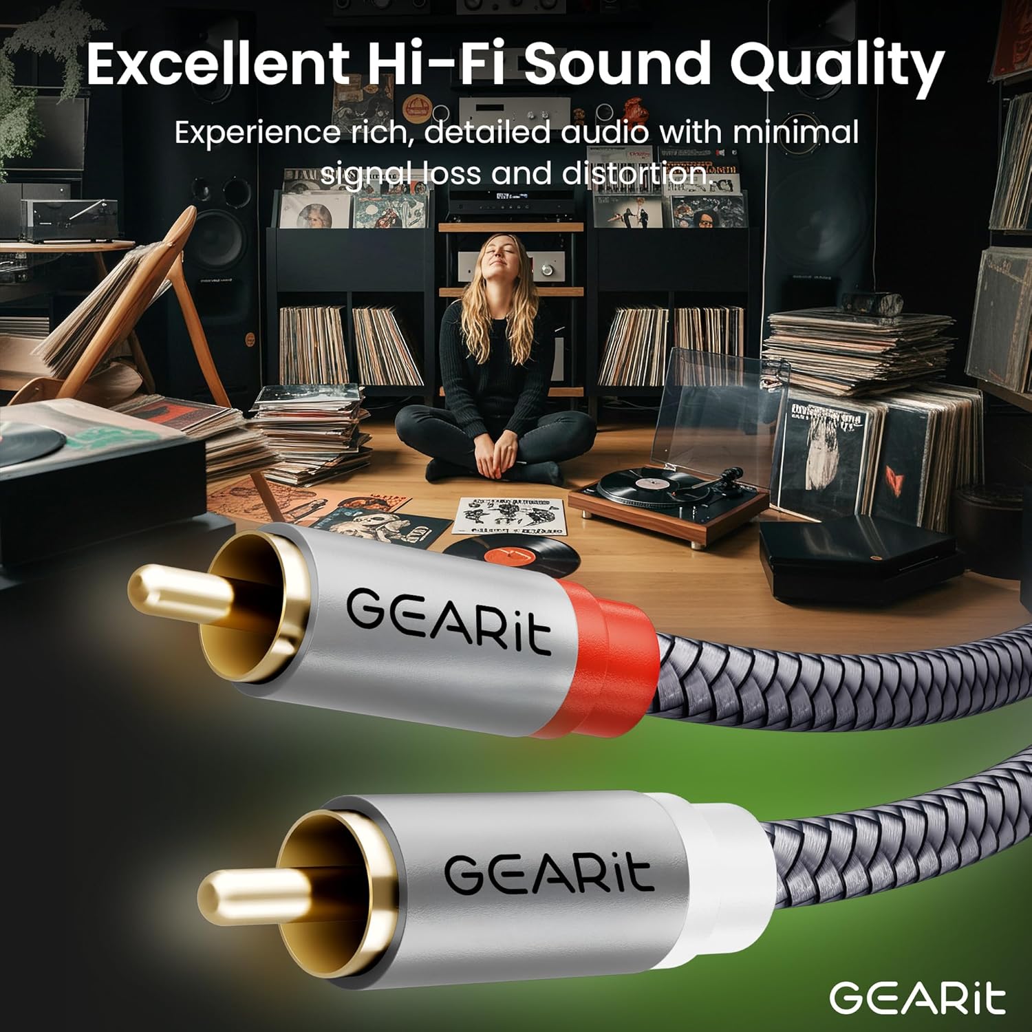 Thumbnail 1 de GEARit RCA Cables 25 ft: Dual Shielded, Gold-Plated RCA Cable for Car Audio & Hi-Fi