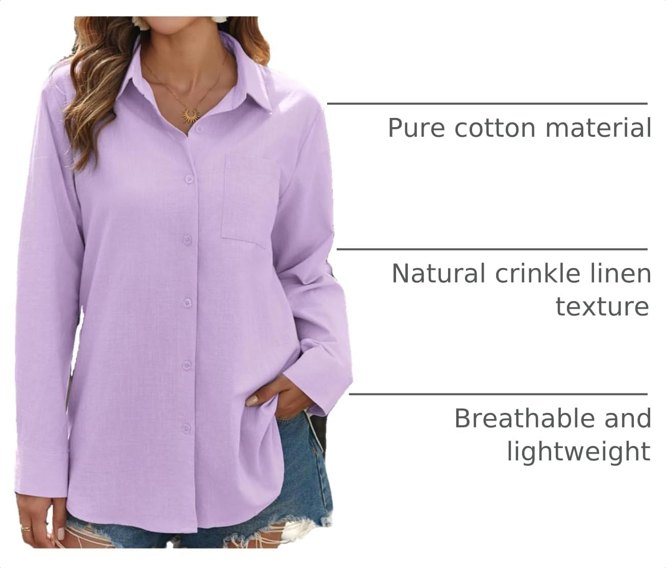 Detalle de Zeagoo Women’s Long Sleeve Button-Down Cotton Gauze Shirt (Loose Fit)