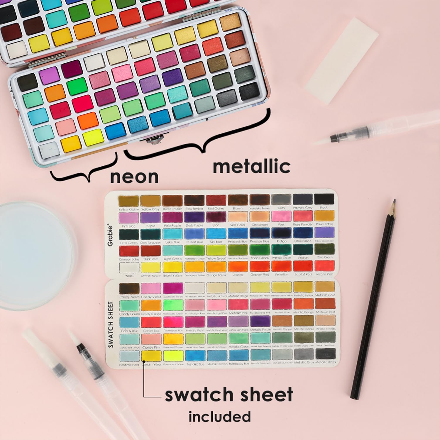 Thumbnail 4 de Grabie Watercolour Paint & Paint Material Set (100 Colours) with Water Brush Pens and Drawing Pencil