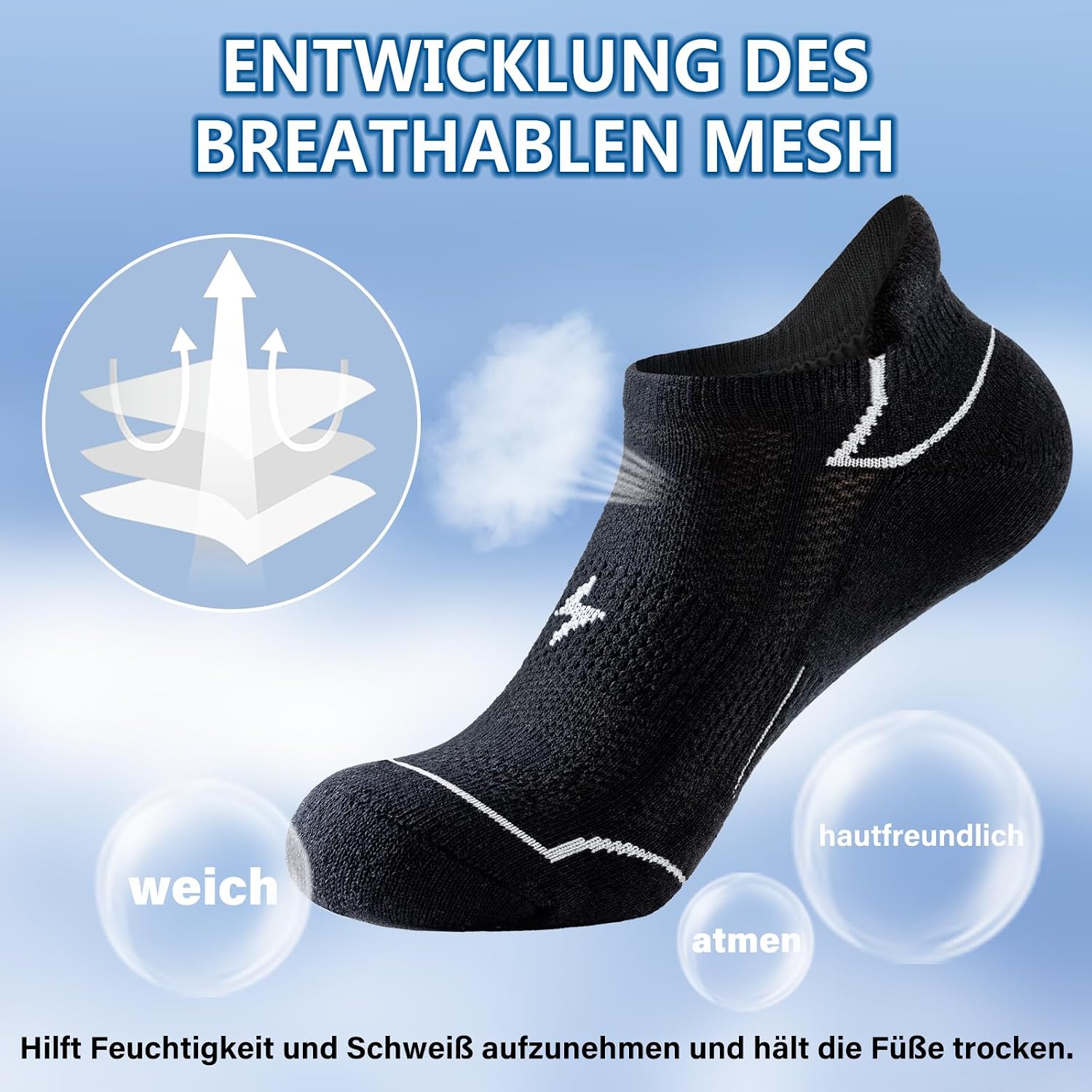 Detalle de Niorasen Sneaker-Socken Damen 35-38/39-42 – Atmungsaktiv, Anti-Blasen, Gepolsterte Laufsocken