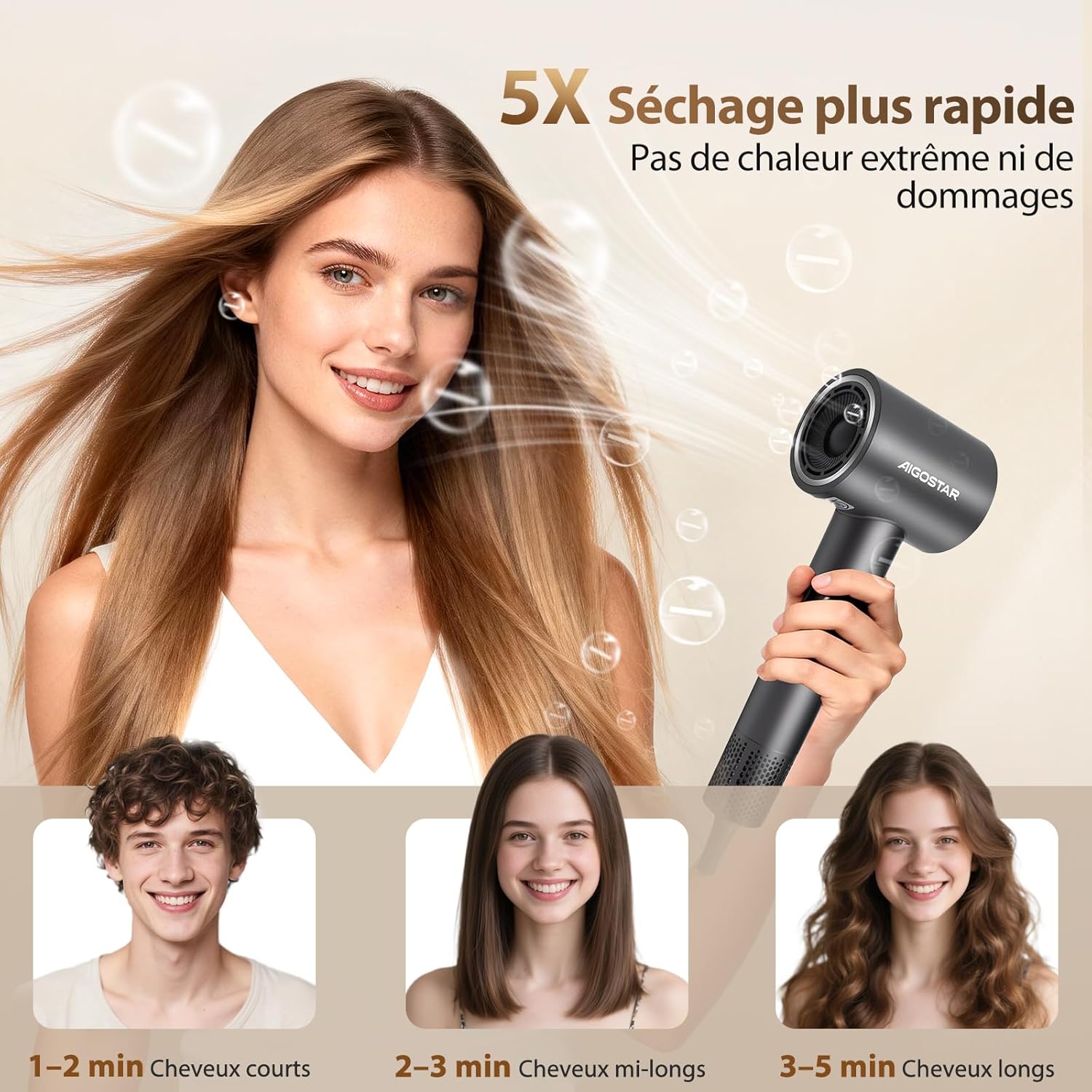 Thumbnail 3 de Aigostar Sèche-cheveux ionique professionnel 110 000 tr/min, 55 dB, léger 450 g (avec diffuseur)