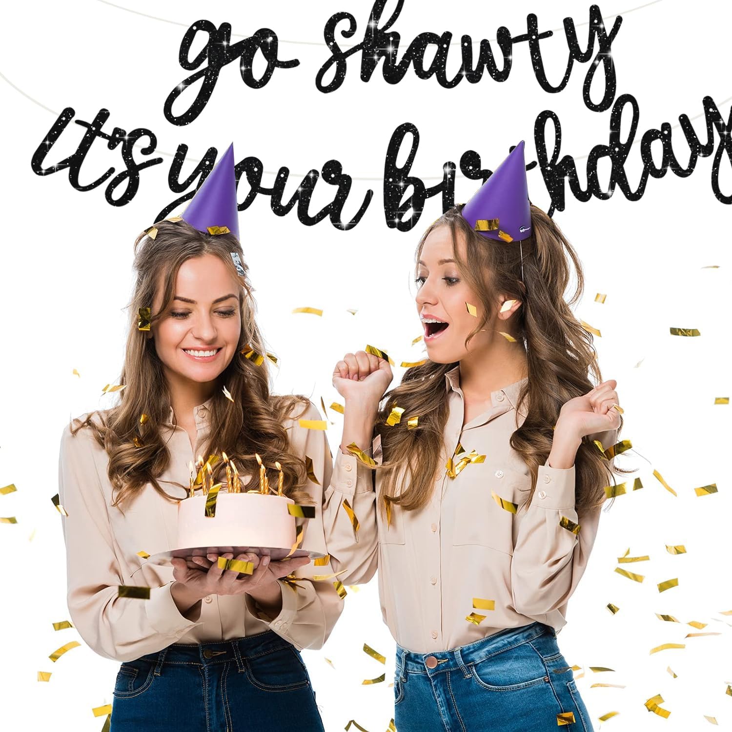 Thumbnail 5 de BEISHIDA “Go Shawty It’s Your Birthday” Black Glitter Banner (Pre-Strung, No DIY) Hip Hop Theme