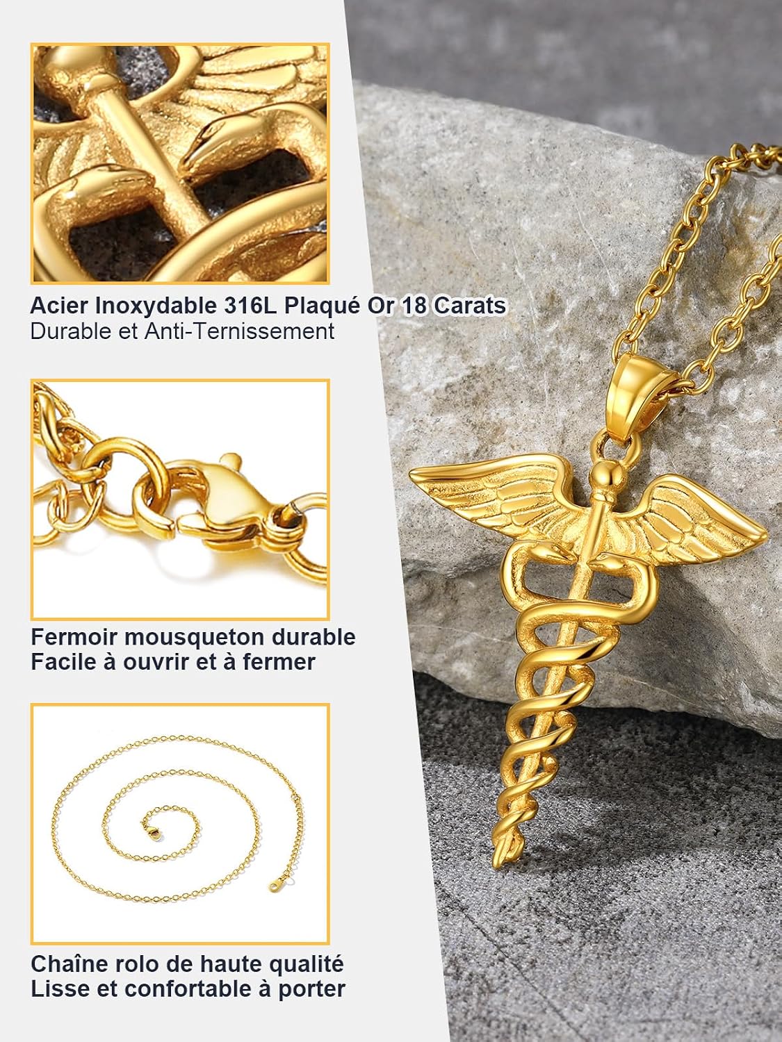 Thumbnail 5 de U7 Collier Caducée Chaîne fine en acier