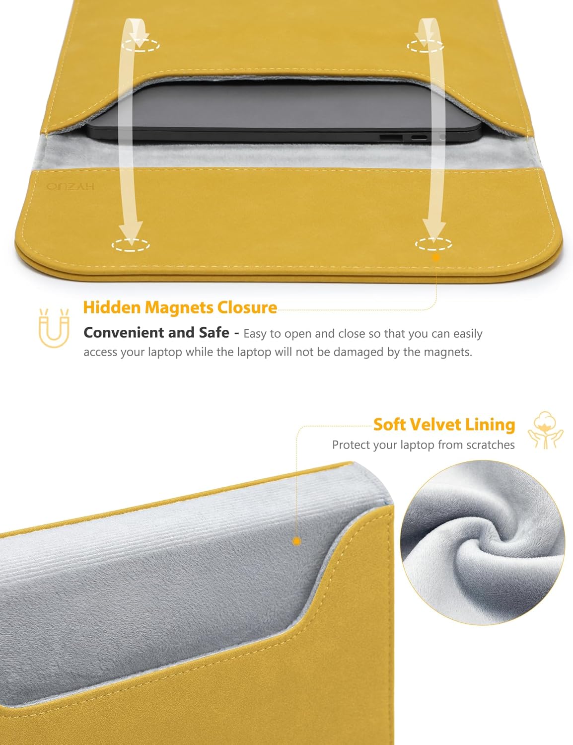 Thumbnail 1 de HYZUO Olive Yellow 13.3-14 Inch Laptop Sleeve Case for MacBook Pro & more