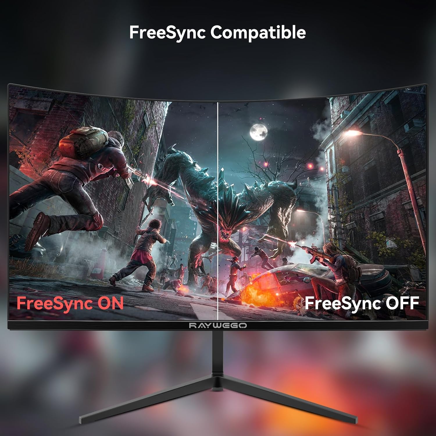 Detalle de Raywego 24-Inch Curved Gaming Monitor: 200Hz/180Hz, 1080p, 1ms MPRT, FreeSync