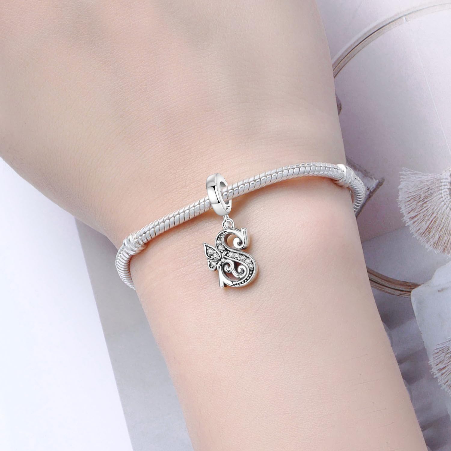 Detalle de CYCUFF Ciondolo lettera A farfalla in argento 925 – compatibile con bracciali e collane europee