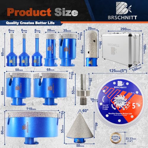 Detalle de Diamond Core Drill Bit Set by BRSCHNITT: Tile Hole Cutter Kit with M14 Thread and Diamond Blade