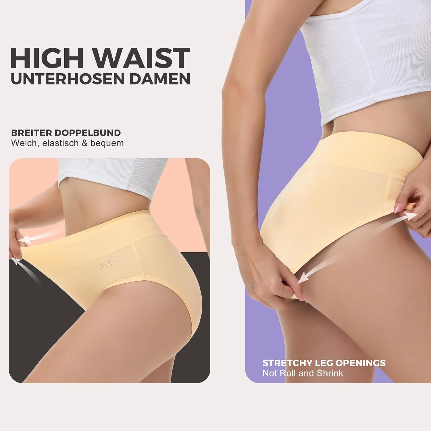 Detalle de IceReco Damen Unterhosen Baumwolle 5er Pack – Hohe Taille, atmungsaktiv und sanft zur Haut