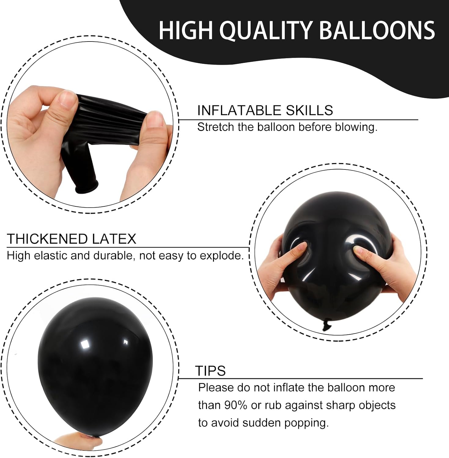 Detalle 2 de RUBFAC Black Balloon Arch Kit (129pcs) — Matte Black Latex Balloons for Graduation, Birthday & Party Décor