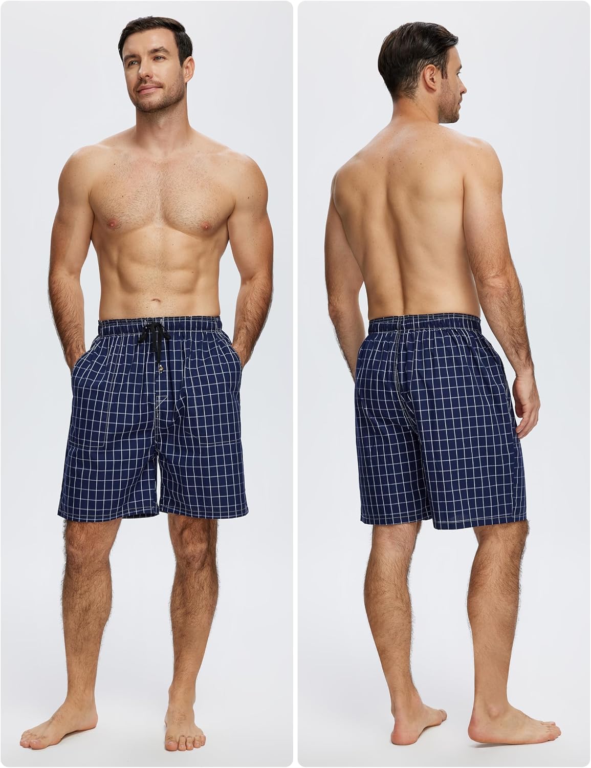 Detalle de MoFiz Men's Plaid Pajama Shorts 3-Pack: Lightweight Woven Cotton Sleep & Lounge Bottoms