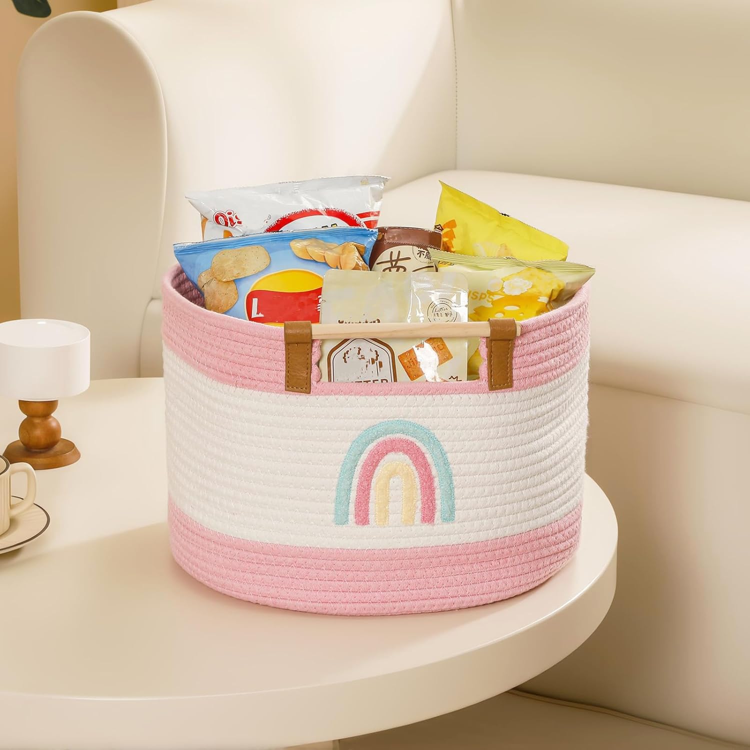 Thumbnail 2 de Tidelit Toy Storage Bin Box for Kids – 17 L Cotton Rope Basket with Wooden Handles