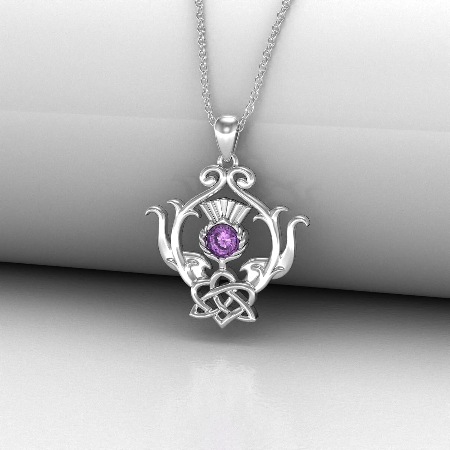 Thumbnail 4 de YAFEINI Scottish Thistle Necklace for Women in Sterling Silver with Amethyst