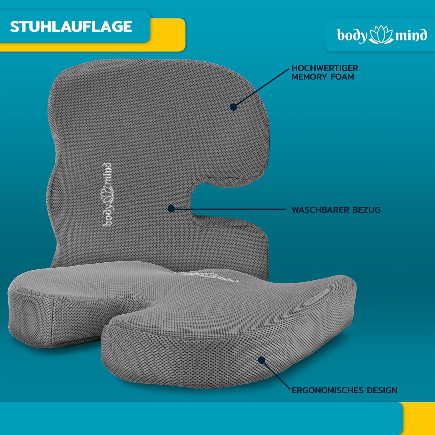 Detalle de Body & Mind orthopedisch zitkussen H2 - Medium, U-vorm en traagschuim