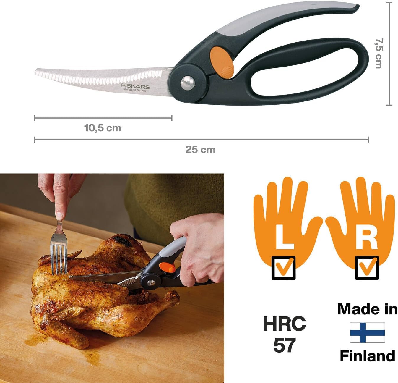 Detalle 2 de Fiskars Functional Form 1003033 fågelsax, 25 cm med tandade blad i rostfritt stål