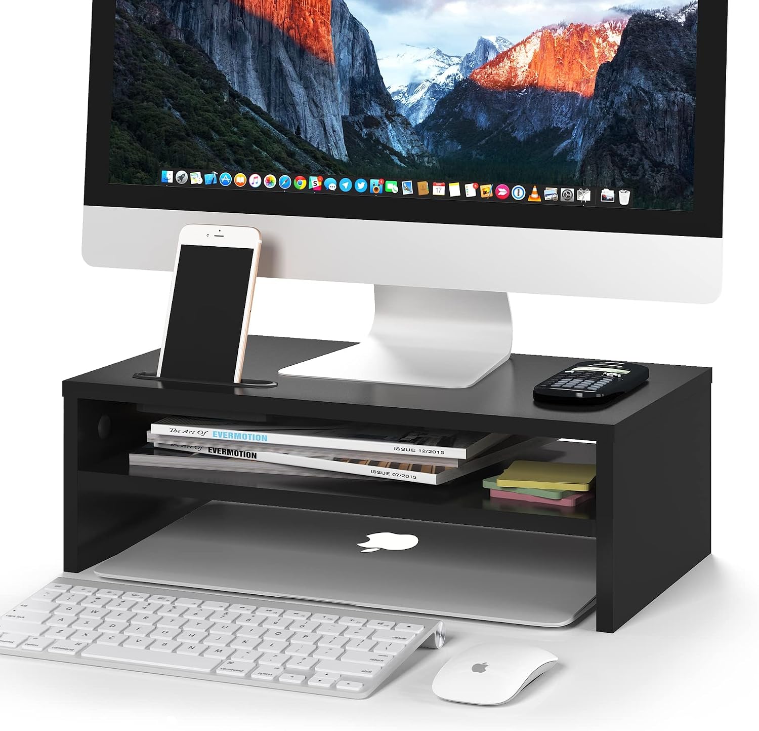 Detalle de BONTEC FBA_MTR-S2 monitorverhoger van MDF, zwart, twee niveaus