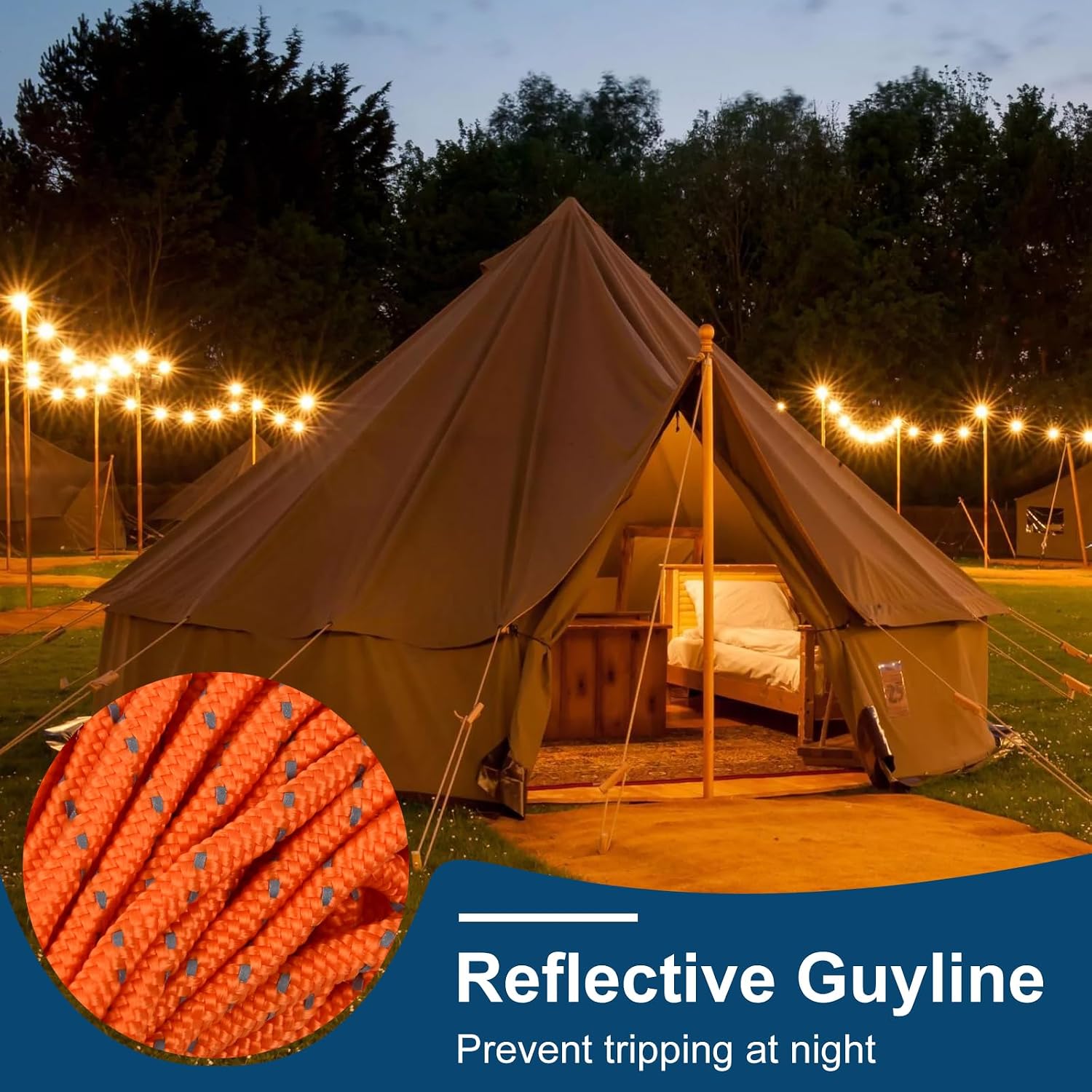 Detalle de Catime 4 Stück Reflektierende Zelter Sporneifen 4 mm × 5 m – Reflektierende Zeltabspannseile mit Spanner Einsteller, Rot