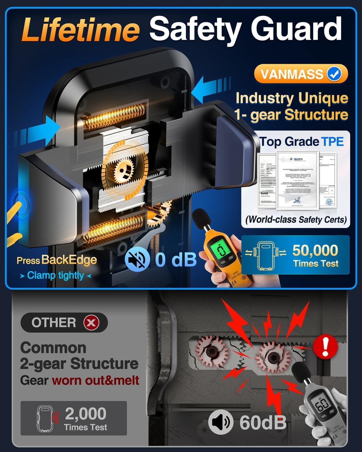 Thumbnail 6 de VANMASS 85+ lbs suction car phone mount