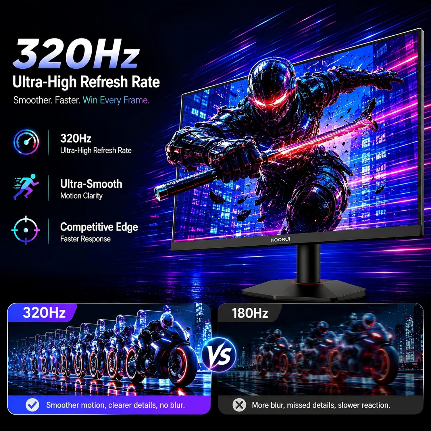 Detalle 2 de KOORUI G2721E 27" QHD 320Hz Gaming Monitor